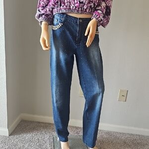 Style & Co. Dark Blue Rhinestone Boyfriend Jeans